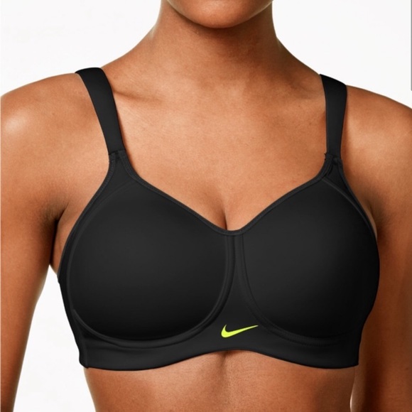 Nike Dri Hit Women’s Pro Sports Bra Black & Neon - Picture 2 of 7